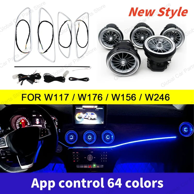 For Mercedes-Benz A CLA GLA W176 W117 W156 Led Car Air Vents Turbine Nozzle 12/64 Colors Ambient Light Kit Colors Vents Car Part