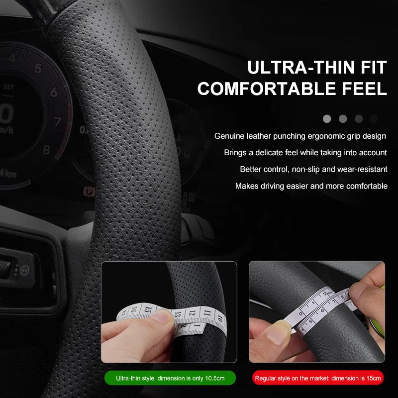 For Mercedes CLA GLA GLB GLE A B C E Class W203 W206 W205 W211 W212 W201 W210 Carbon Fiber Leather Car Logo Steering Wheel Cover