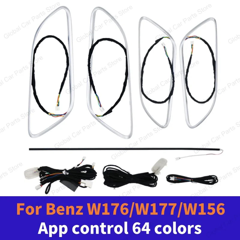 For Mercedes-Benz A CLA GLA W176 W117 W156 Led Car Air Vents Turbine Nozzle 12/64 Colors Ambient Light Kit Colors Vents Car Part
