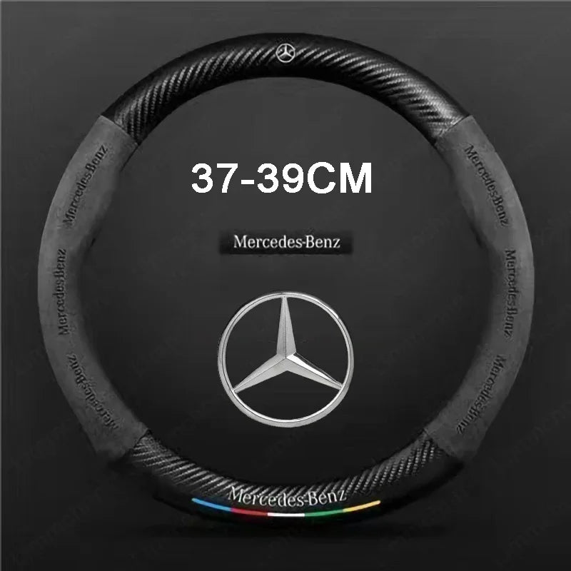 For Mercedes-Benz A B C E V R-Class C43 CLA GLA GLB GLC GLK SLK SL Vito ML Car Suede Carbon fiber Anti-slip Steering Wheel Cover