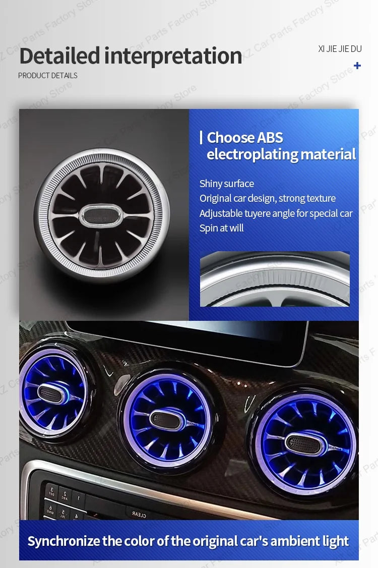 For Mercedes-Benz A CLA GLA W176 W117 W156 Turbine Air Vent Ambient Light Kit 12/64 Colors Air Vents Car Parts