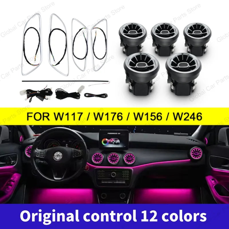 For Mercedes-Benz A CLA GLA W176 W117 W156 Led Car Air Vents Turbine Nozzle 12/64 Colors Ambient Light Kit Colors Vents Car Part
