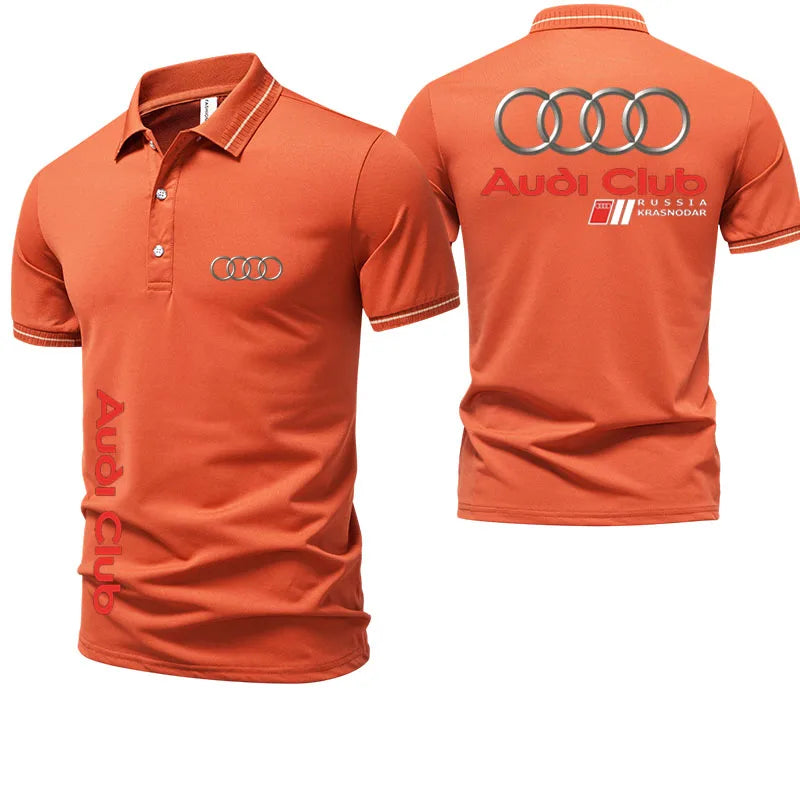 Audi Men's Polo Shirt Summer Casual Breathable Comfortable High-Quality Motorcycle Short Sleeve T-Shirt for Men