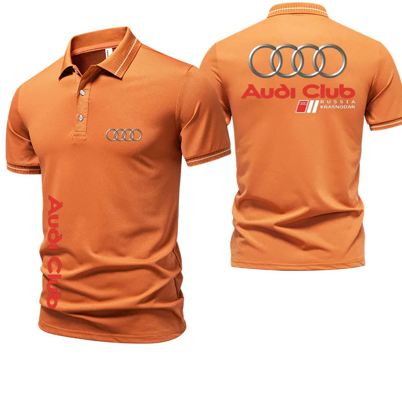 Audi Men's Polo Shirt Summer Casual Breathable Comfortable High-Quality Motorcycle Short Sleeve T-Shirt for Men