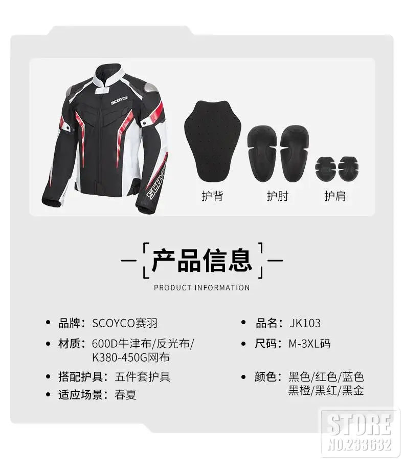 SCOYCO Motorbike Race Riding Jacket Breathable Road Commuter Race Motorcycle Top Off-Road Outdoor Riding Motorcycle Jacket