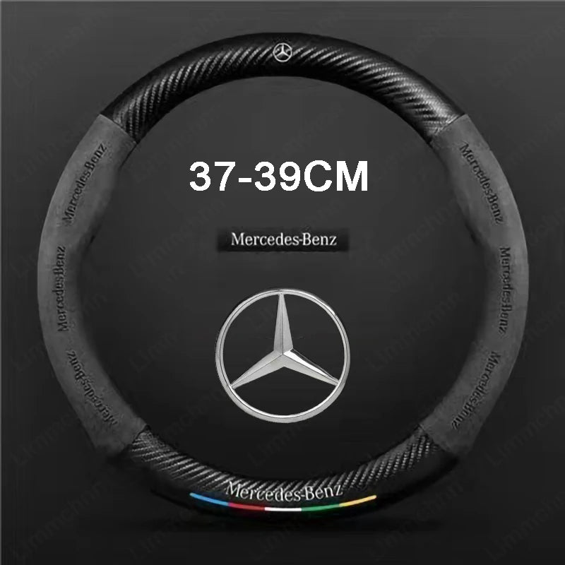 For Mercedes-Benz A B C E V R-Class C43 CLA GLA GLB GLC GLK SLK SL Vito ML Car Suede Carbon fiber Anti-slip Steering Wheel Cover
