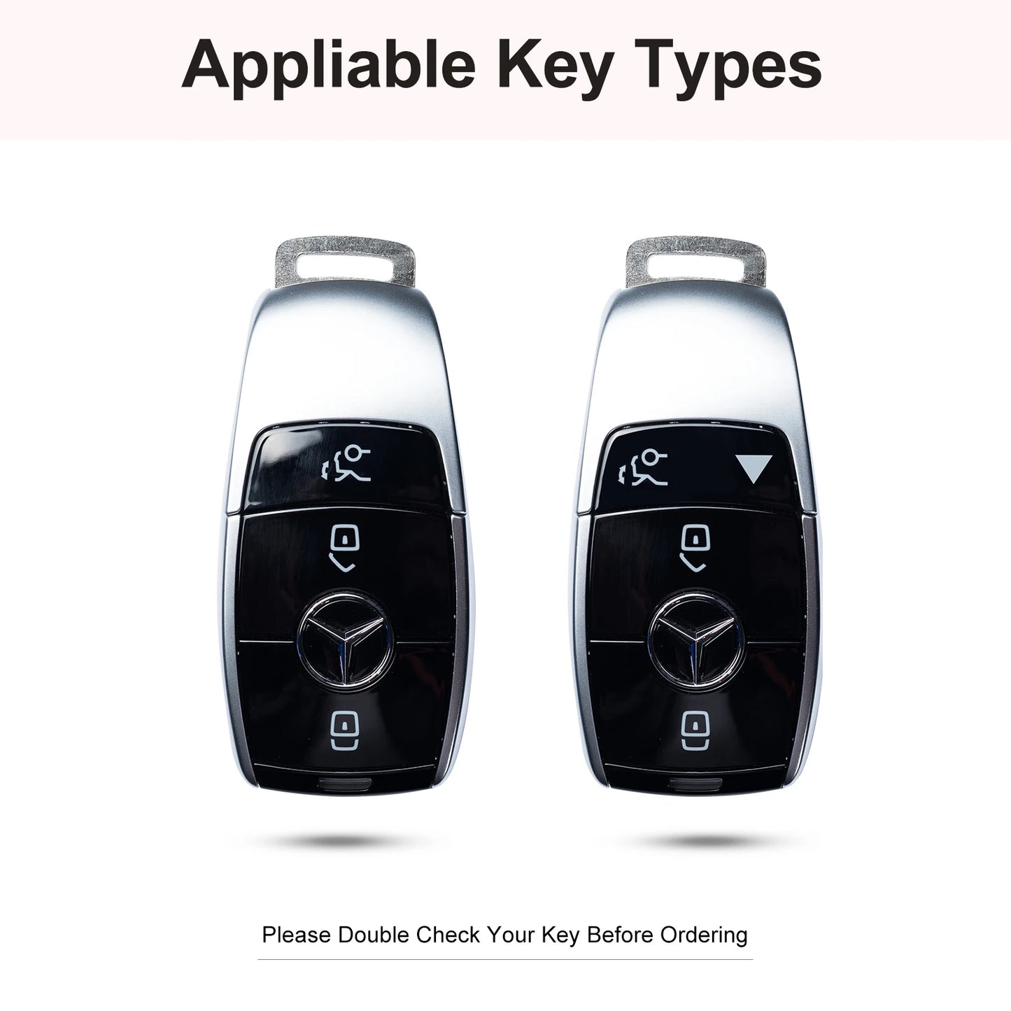 for Mercedes Benz Key Fob Cover with Keychain, Pink Genuine Leather Crystal Key Case Protection Shell Compatible with Mercedes