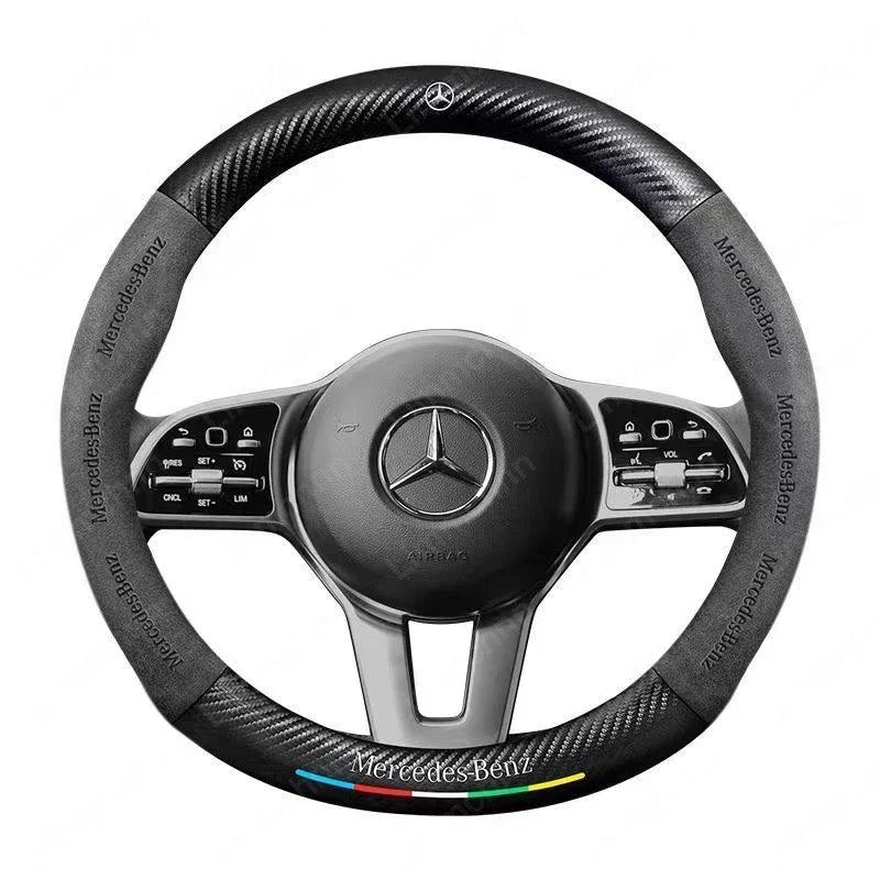 For Mercedes-Benz A B C E V R-Class C43 CLA GLA GLB GLC GLK SLK SL Vito ML Car Suede Carbon fiber Anti-slip Steering Wheel Cover