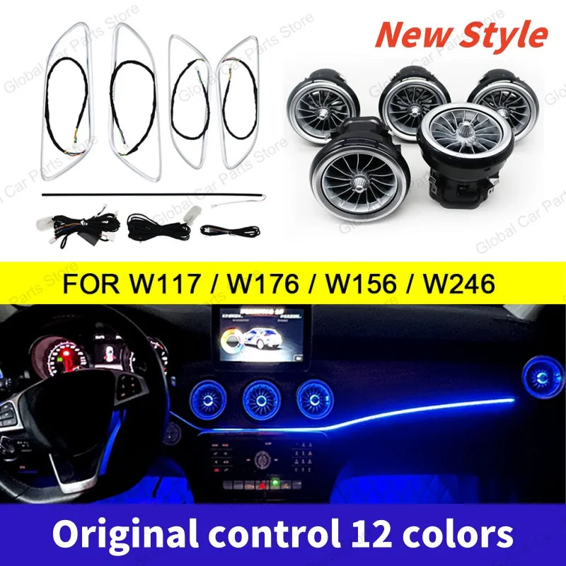 For Mercedes-Benz A CLA GLA W176 W117 W156 Led Car Air Vents Turbine Nozzle 12/64 Colors Ambient Light Kit Colors Vents Car Part