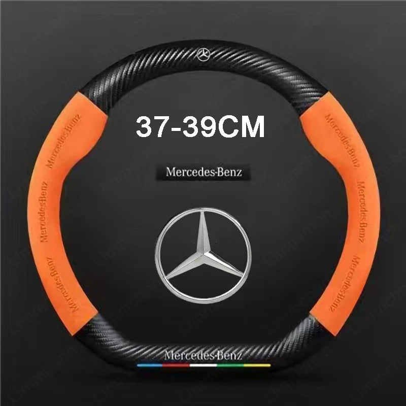 For Mercedes-Benz A B C E V R-Class C43 CLA GLA GLB GLC GLK SLK SL Vito ML Car Suede Carbon fiber Anti-slip Steering Wheel Cover