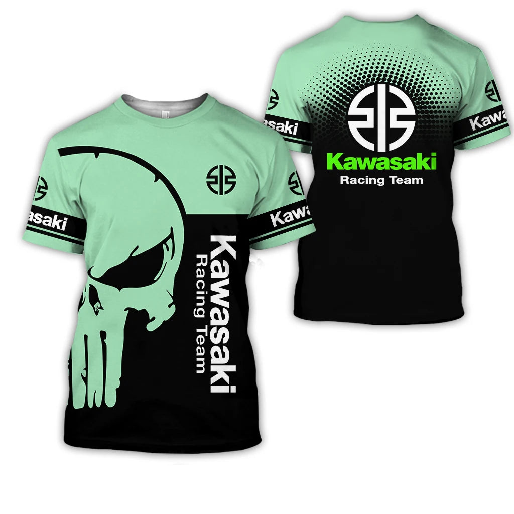 2024 Summer New Men's Motorcycle Kawasaki Logo 3D Printed Casual T-shirt Women's Children's Street Large Top