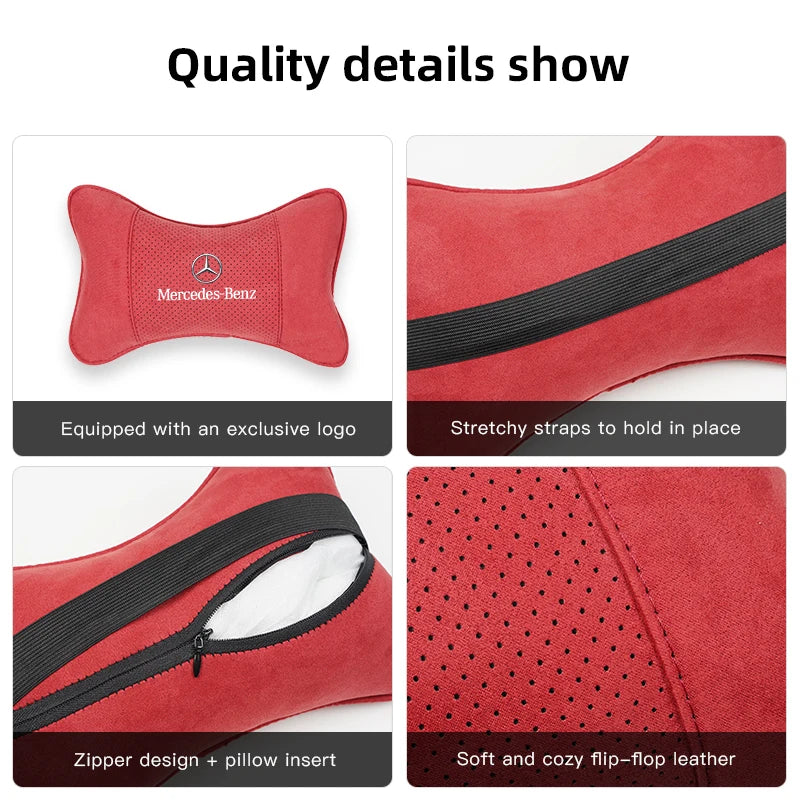 Suede Headrest Car Breathable Memory Foam Neck Pillow For Benz AMG W203 W206 W220 W205 W211 W212 W201 W210 W108 W168 GLC W176