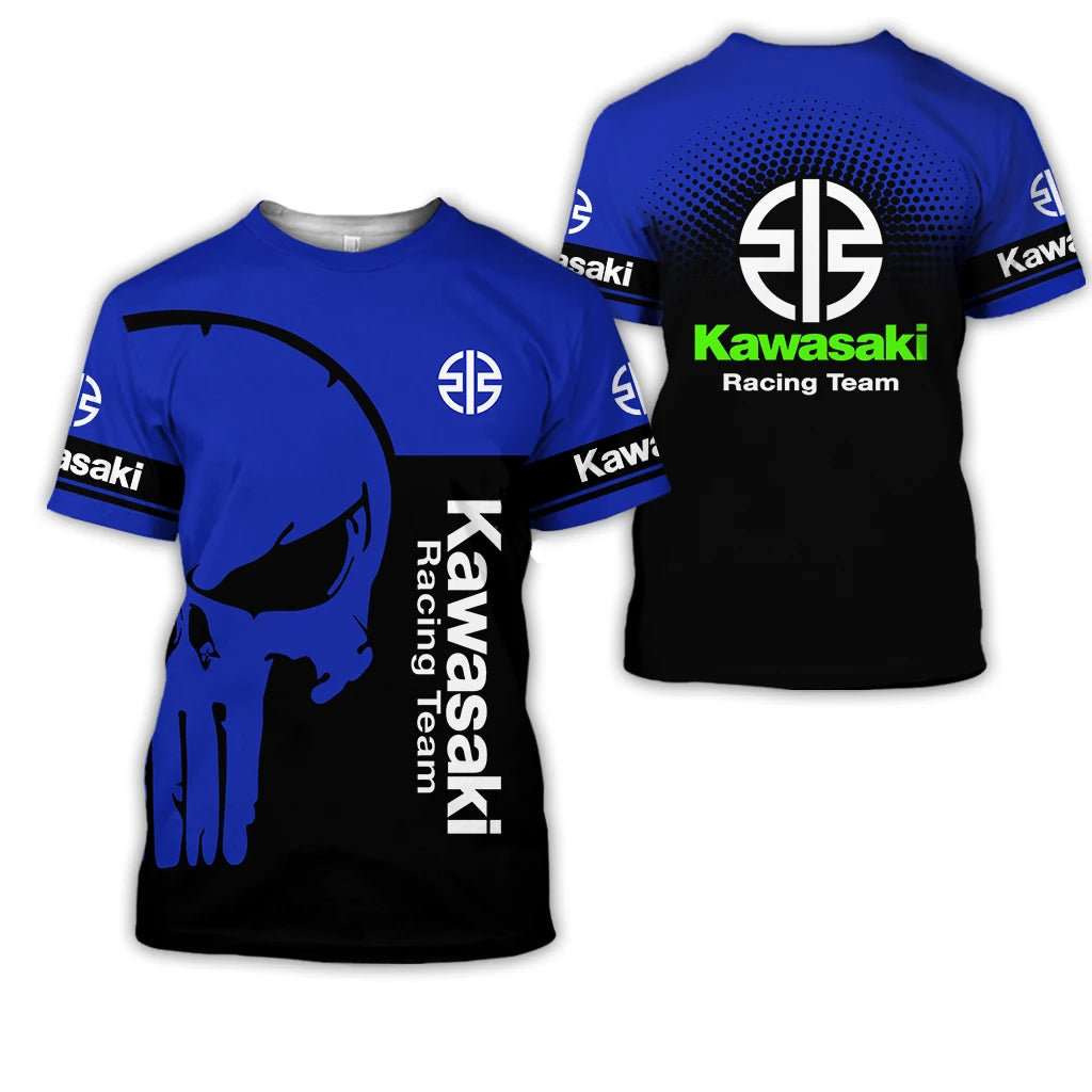 2024 Summer New Men's Motorcycle Kawasaki Logo 3D Printed Casual T-shirt Women's Children's Street Large Top