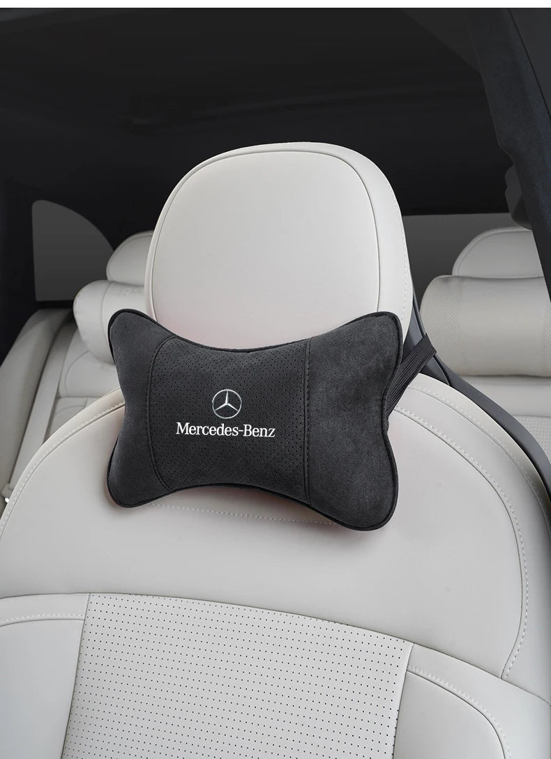 Suede Headrest Car Breathable Memory Foam Neck Pillow For Benz AMG W203 W206 W220 W205 W211 W212 W201 W210 W108 W168 GLC W176