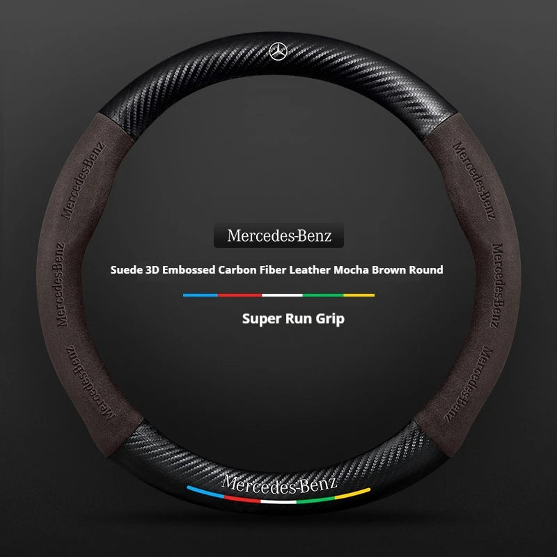 For Mercedes-Benz A B C E V R-Class C43 CLA GLA GLB GLC GLK SLK SL Vito ML Car Suede Carbon fiber Anti-slip Steering Wheel Cover