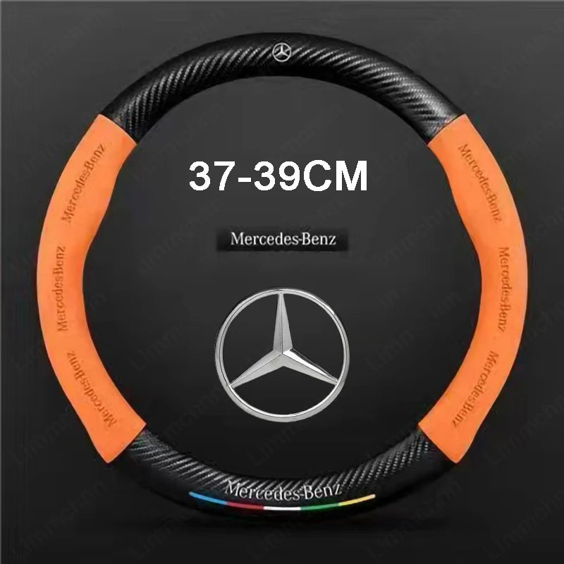 For Mercedes-Benz A B C E V R-Class C43 CLA GLA GLB GLC GLK SLK SL Vito ML Car Suede Carbon fiber Anti-slip Steering Wheel Cover