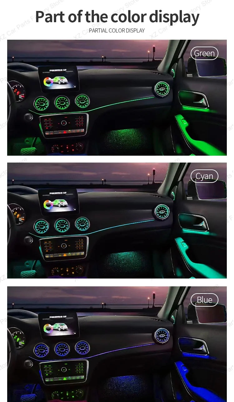 For Mercedes-Benz A CLA GLA W176 W117 W156 Turbine Air Vent Ambient Light Kit 12/64 Colors Air Vents Car Parts