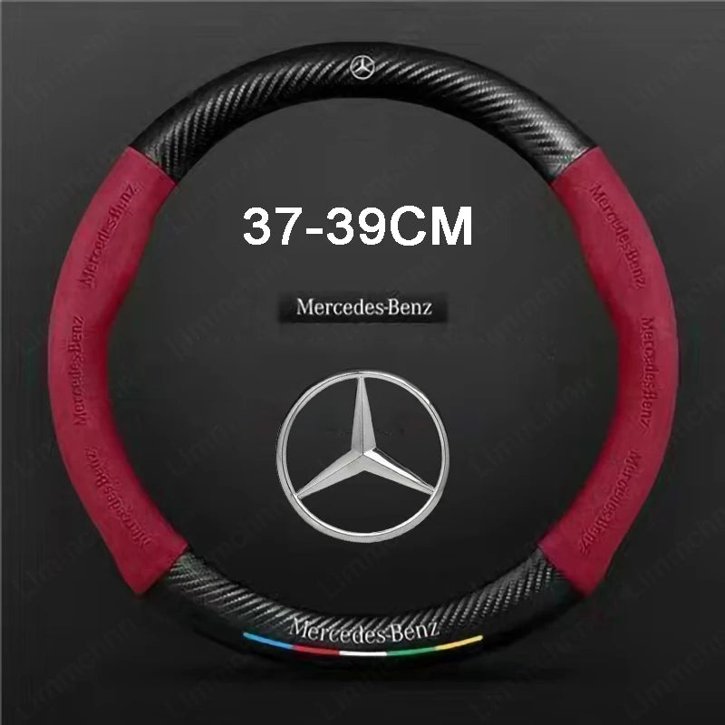 For Mercedes-Benz A B C E V R-Class C43 CLA GLA GLB GLC GLK SLK SL Vito ML Car Suede Carbon fiber Anti-slip Steering Wheel Cover
