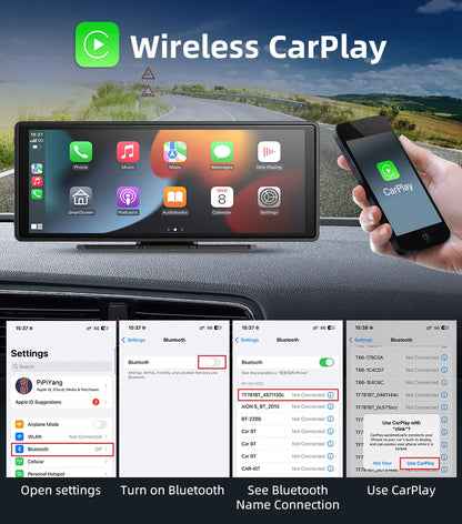 10.26 Inch Carplay & Android Auto 4K 2160P Wifi Dash Cam Rearview Camera Mirror Car DVR GPS Navigation Dual Lens Video Recorder