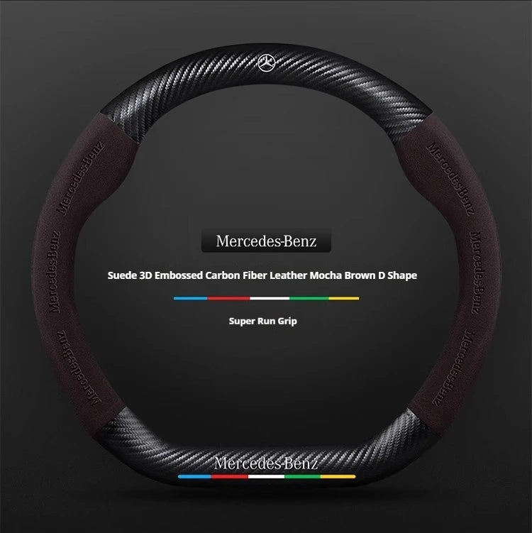 For Mercedes-Benz A B C E V R-Class C43 CLA GLA GLB GLC GLK SLK SL Vito ML Car Suede Carbon fiber Anti-slip Steering Wheel Cover