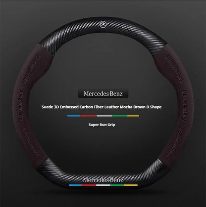 For Mercedes-Benz A B C E V R-Class C43 CLA GLA GLB GLC GLK SLK SL Vito ML Car Suede Carbon fiber Anti-slip Steering Wheel Cover