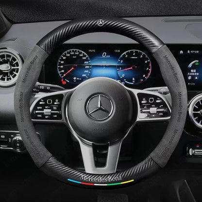 For Mercedes-Benz A B C E V R-Class C43 CLA GLA GLB GLC GLK SLK SL Vito ML Car Suede Carbon fiber Anti-slip Steering Wheel Cover