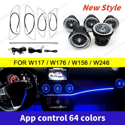 For Mercedes-Benz A CLA GLA W176 W117 W156 Led Car Air Vents Turbine Nozzle 12/64 Colors Ambient Light Kit Colors Vents Car Part