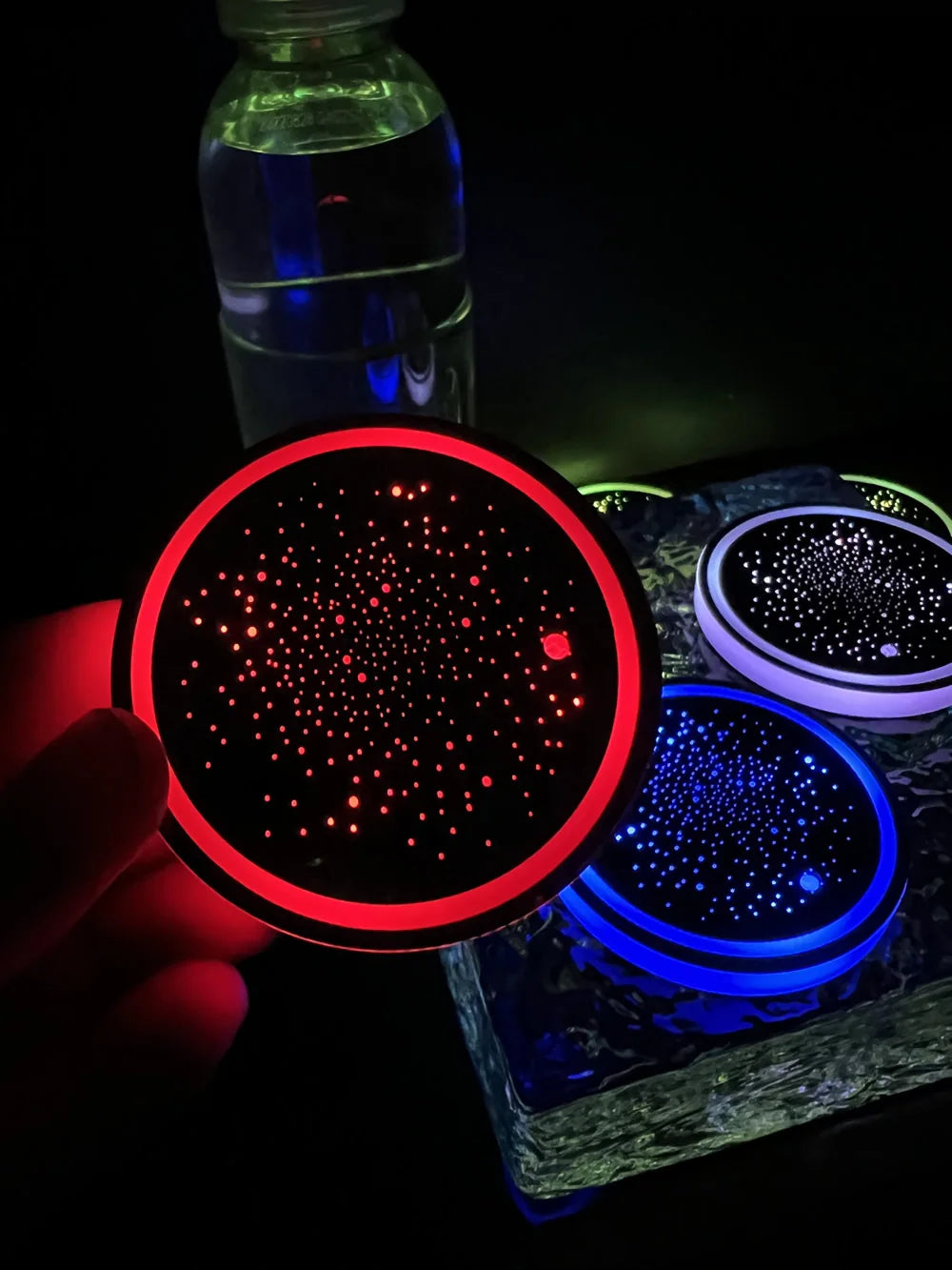 2PCS LED Cup Holder Lights for Car, Rechargeable 7 Color-Changing Light Up Cup Holder Insert Coasters, Car Accessories for Teens