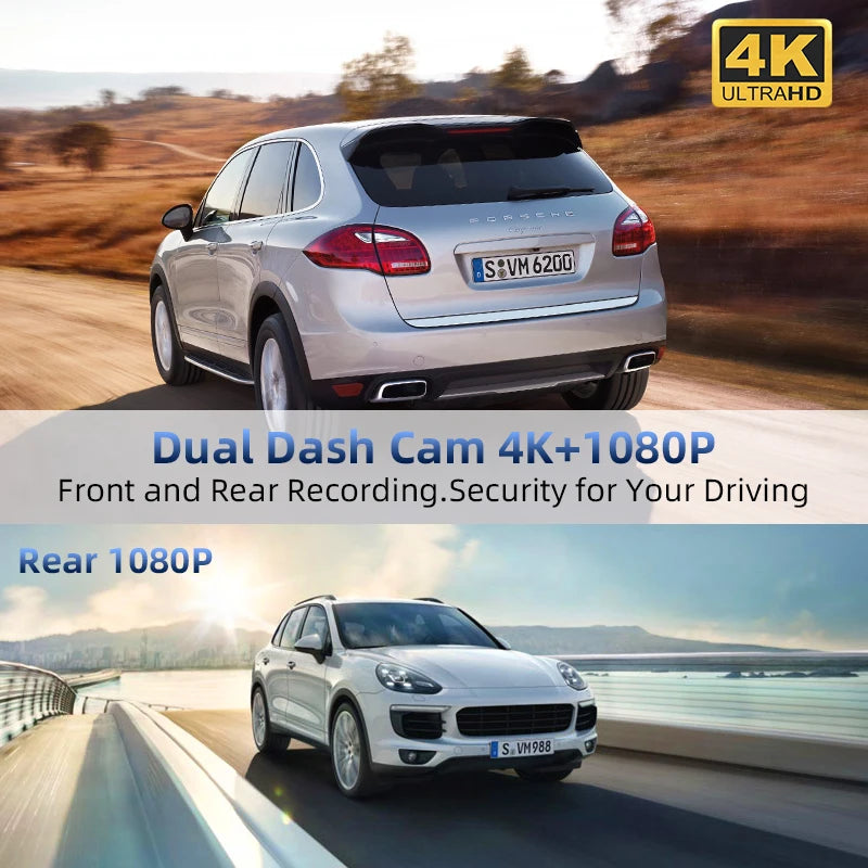 10.26 Inch Carplay & Android Auto 4K 2160P Wifi Dash Cam Rearview Camera Mirror Car DVR GPS Navigation Dual Lens Video Recorder