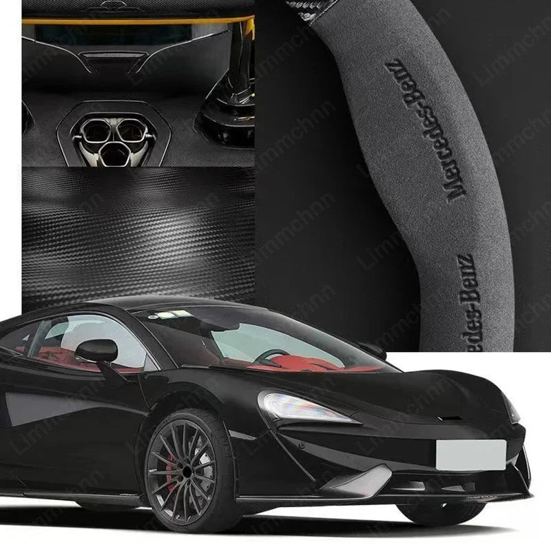 For Mercedes-Benz A B C E V R-Class C43 CLA GLA GLB GLC GLK SLK SL Vito ML Car Suede Carbon fiber Anti-slip Steering Wheel Cover