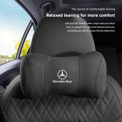 Suede Headrest Car Breathable Memory Foam Neck Pillow For Benz AMG W203 W206 W220 W205 W211 W212 W201 W210 W108 W168 GLC W176
