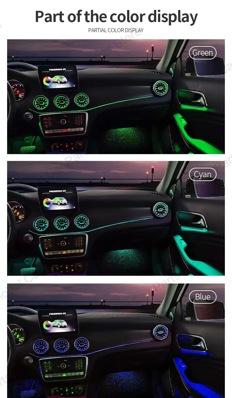 For Mercedes-Benz A CLA GLA W176 W117 W156 Led Car Air Vents Turbine Nozzle 12/64 Colors Ambient Light Kit Colors Vents Car Part
