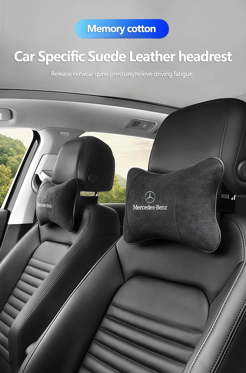 Suede Headrest Car Breathable Memory Foam Neck Pillow For Benz AMG W203 W206 W220 W205 W211 W212 W201 W210 W108 W168 GLC W176