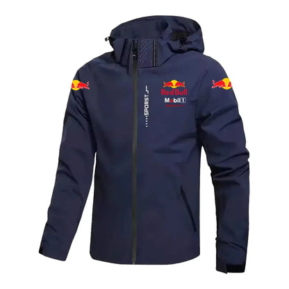 New Windbreaker Jacket Men's Waterproof Hoodie Large-Sized Loose RedBull Logo Motorcycle Jacket Windproof Sportswear Racing Suit