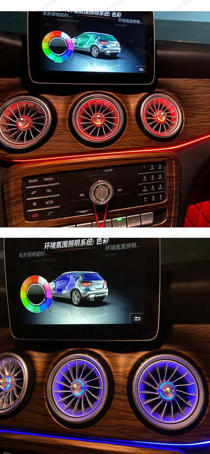 For Mercedes-Benz A CLA GLA W176 W117 W156 Turbine Air Vent Ambient Light Kit 12/64 Colors Air Vents Car Parts