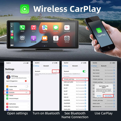10.26 Inch Carplay & Android Auto 4K 2160P Wifi Dash Cam Rearview Camera Mirror Car DVR GPS Navigation Dual Lens Video Recorder