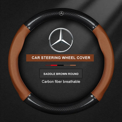For Mercedes CLA GLA GLB GLE A B C E Class W203 W206 W205 W211 W212 W201 W210 Carbon Fiber Leather Car Logo Steering Wheel Cover