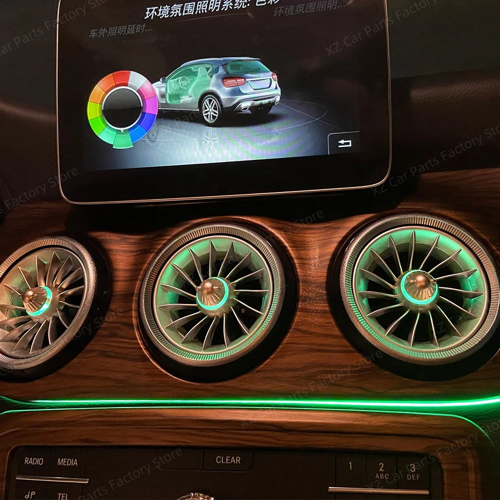 For Mercedes-Benz A CLA GLA W176 W117 W156 Turbine Air Vent Ambient Light Kit 12/64 Colors Air Vents Car Parts
