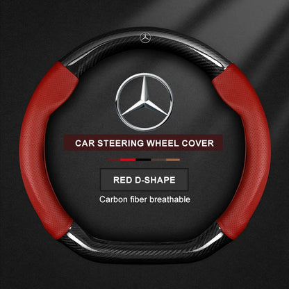 For Mercedes CLA GLA GLB GLE A B C E Class W203 W206 W205 W211 W212 W201 W210 Carbon Fiber Leather Car Logo Steering Wheel Cover