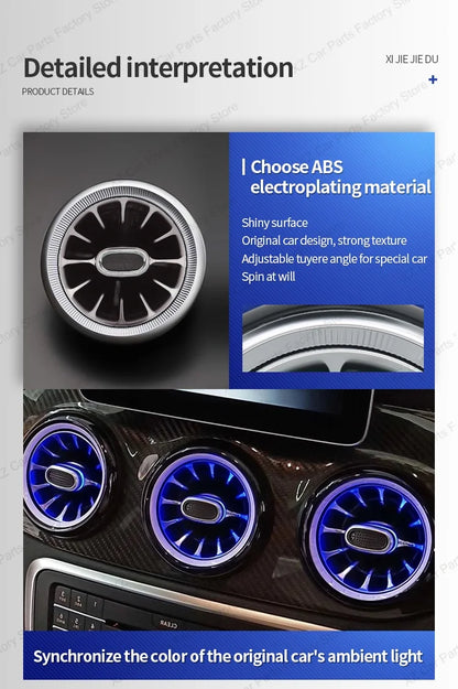 For Mercedes-Benz A CLA GLA W176 W117 W156 Turbine Air Vent Ambient Light Kit 12/64 Colors Air Vents Car Parts
