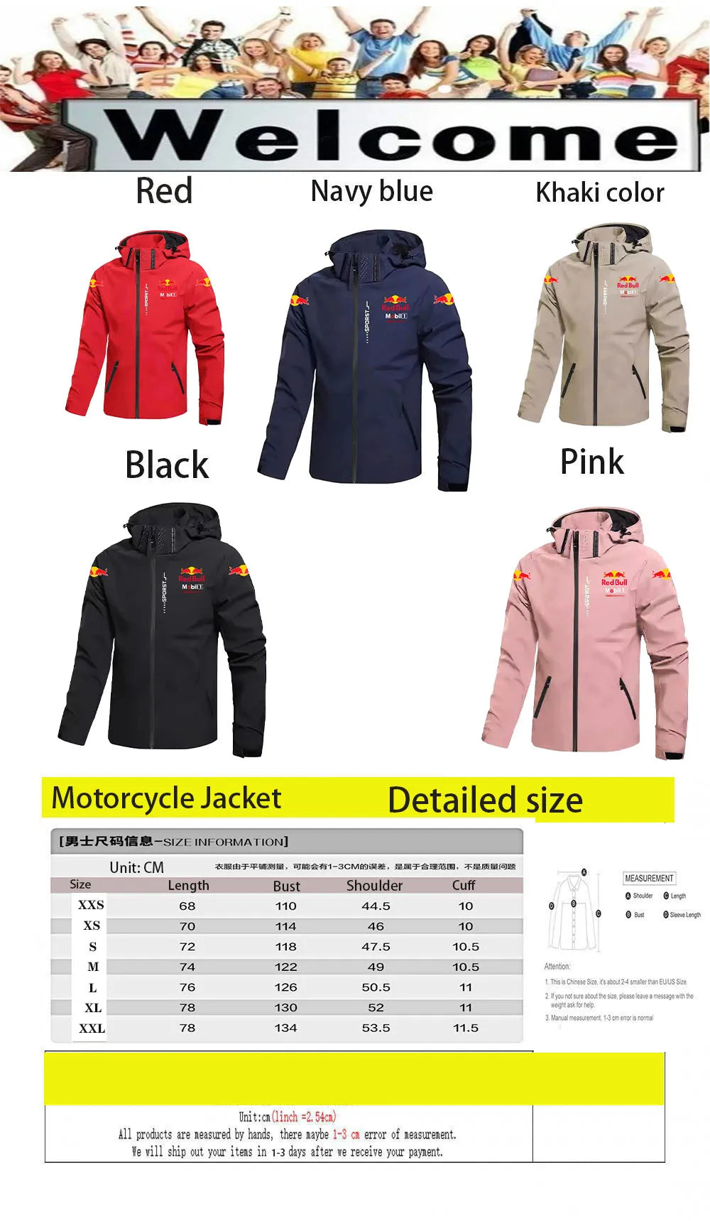 New Windbreaker Jacket Men's Waterproof Hoodie Large-Sized Loose RedBull Logo Motorcycle Jacket Windproof Sportswear Racing Suit