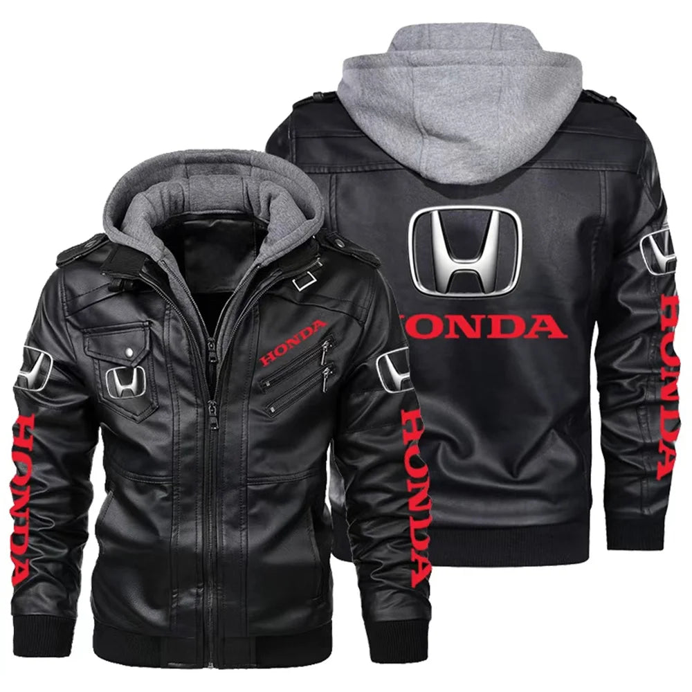 Men's Classic Honda Racing Work Bomber Jacket Zipper Design Leather Jacket Street Motorcycle Riding Windproof Leather Jacket