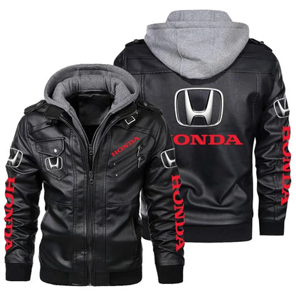 Men's Classic Honda Racing Work Bomber Jacket Zipper Design Leather Jacket Street Motorcycle Riding Windproof Leather Jacket