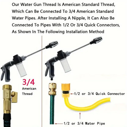 High Pressure Car Wash Foam Gun With Long Handle - Adjustable Nozzle For Cleaning, Watering And inflating Tires - includes Foam