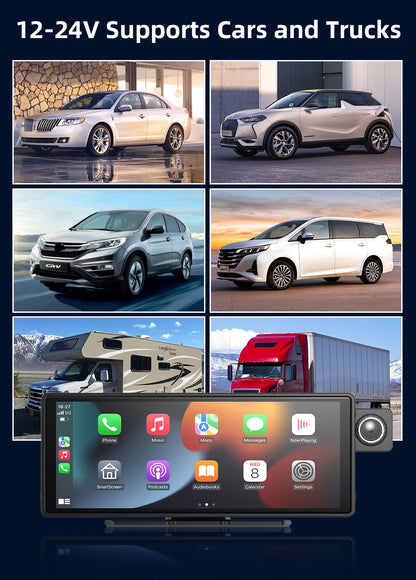 10.26 Inch Carplay & Android Auto 4K 2160P Wifi Dash Cam Rearview Camera Mirror Car DVR GPS Navigation Dual Lens Video Recorder