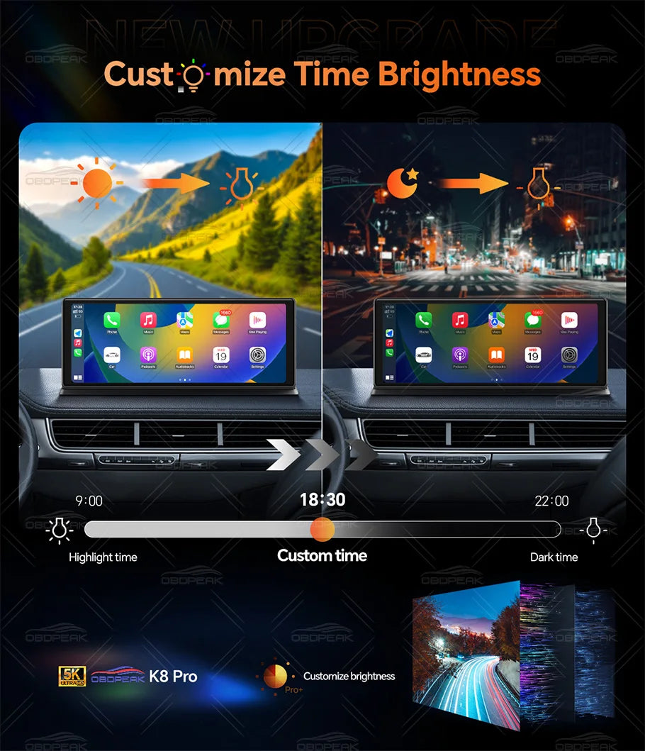 K8 Pro 11.3"  Touch Screen Car Camera 5K Dash Cam GPS 5G WiFi Wireless CarPlay & Android Auto Loop Recording GPS Navigation DVR
