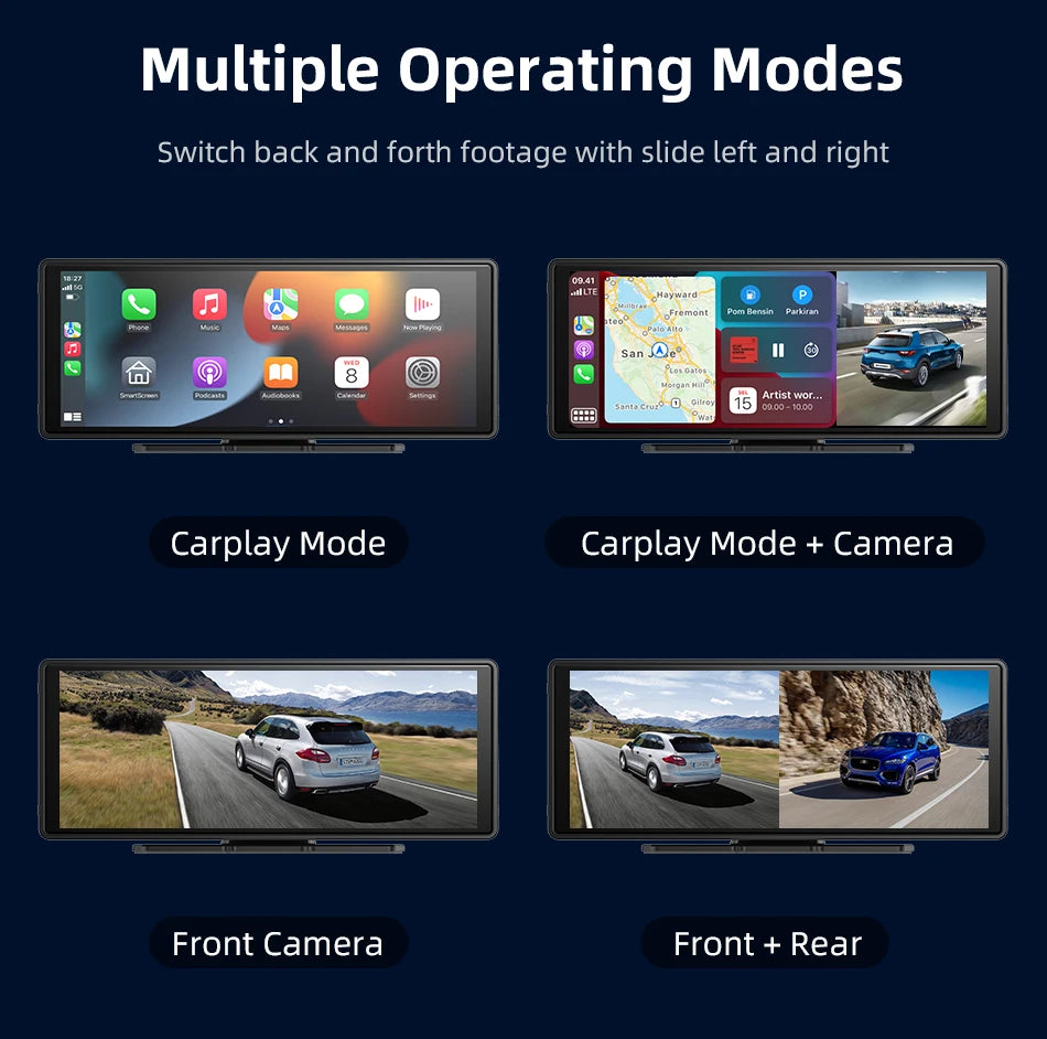 10.26 Inch Carplay & Android Auto 4K 2160P Wifi Dash Cam Rearview Camera Mirror Car DVR GPS Navigation Dual Lens Video Recorder