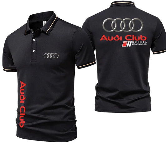 Audi Men's Polo Shirt Summer Casual Breathable Comfortable High-Quality Motorcycle Short Sleeve T-Shirt for Men