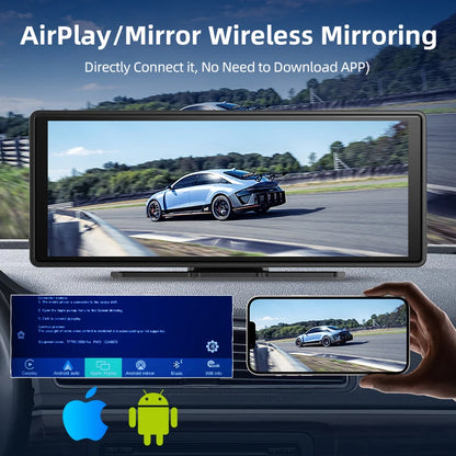 10.26 Inch Carplay & Android Auto 4K 2160P Wifi Dash Cam Rearview Camera Mirror Car DVR GPS Navigation Dual Lens Video Recorder