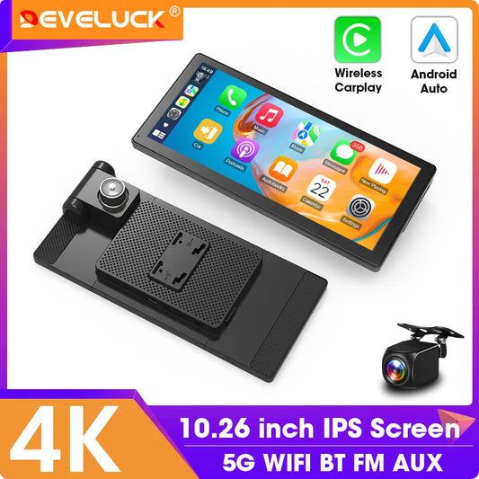10.26 Inch Carplay & Android Auto 4K 2160P Wifi Dash Cam Rearview Camera Mirror Car DVR GPS Navigation Dual Lens Video Recorder